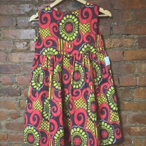 Girls Red and Lime Swirl Print Party Dress